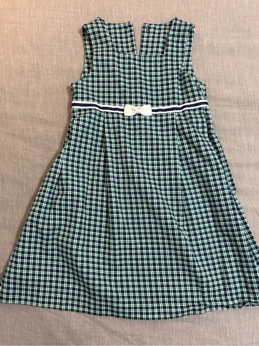 Hartstrings Navy and White Plaid Sleeveless Dress with Bow Accent